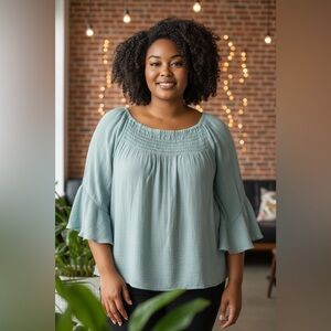 Elegant Blue Smocked Blouse